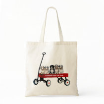 Australian Shepherd Pups In Wagon Tote Bag