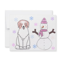 Australian Shepherd Red & Snowman Invitation