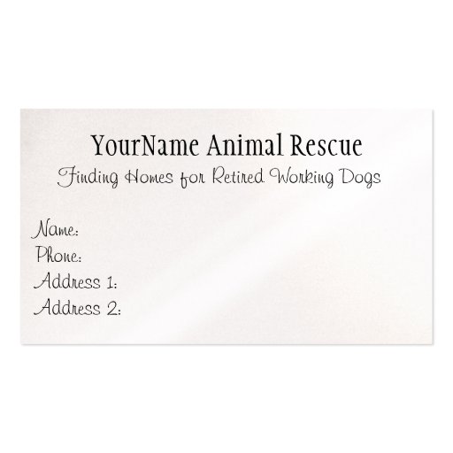 Australian Shepherd Working Dog Shelter Card Business Card Template (back side)