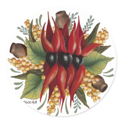 Australian Wildflowers - Sturt Desert Pea Round Sticker by ArtbyJean