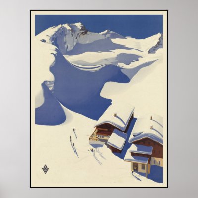 Austria Ski lodge in the Alps Print by vintage_cafe