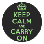 Authenic Keep Calm And Carry On Green. Best Price Round Stickers