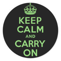 Authenic Keep Calm And Carry On Green. Best Price Round Stickers
