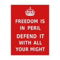 Authentic Freedom Is In Peril Original Red Postcard