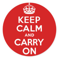 Authentic Keep Calm And Carry On Original Red Round Sticker