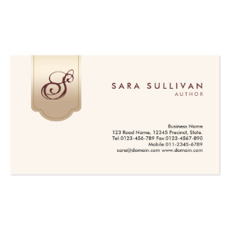 gold business card monogram tab author lettering cards