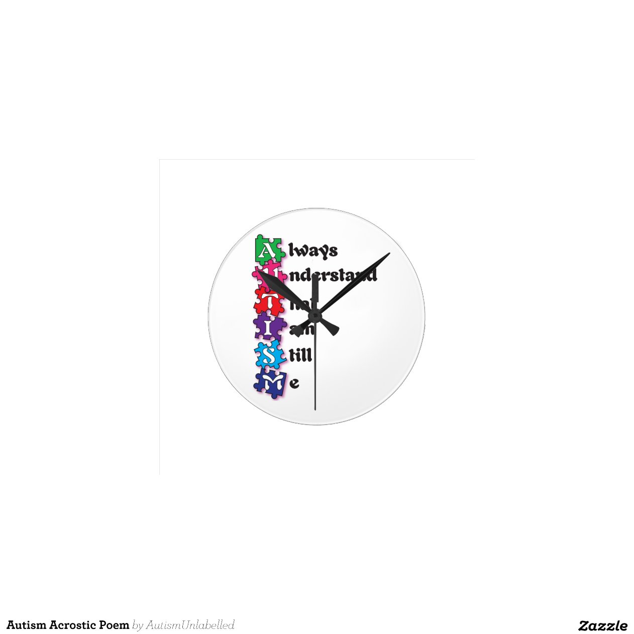 Autism Acrostic Poem Round Clock Zazzle