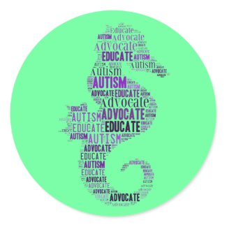 autism Advocate and Educate Stickers Seahorse