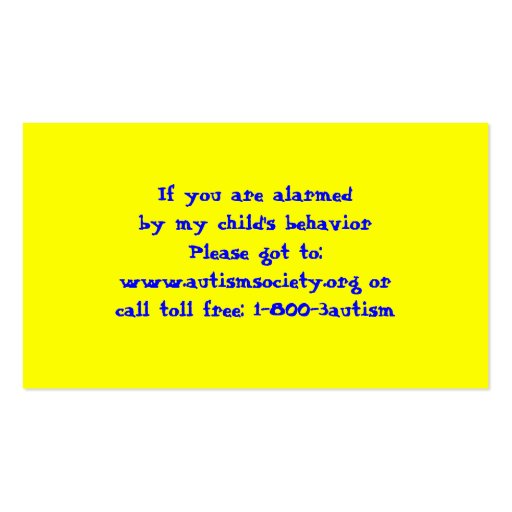 Autism Awareness Business Card (back side)