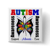 Autism Awareness Butterfly Button