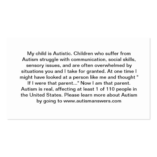 Autism Awareness Cards Business Card Templates (back side)