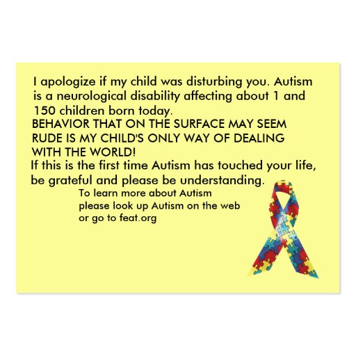 Autism Awareness Explanation Cards - Customized Business Card