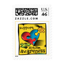 Autism Awareness Heart Puzzle Pieces Postage Stamp