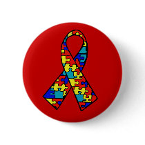 Autism Awareness Jigsaw Puzzle Ribbon Products Pinback Button