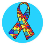 Autism Awareness Jigsaw Puzzle Ribbon Products Round Sticker