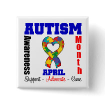 Autism Awareness Month Heart Ribbon buttons