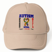 Autism Awareness Month Heart Ribbon Trucker Hats