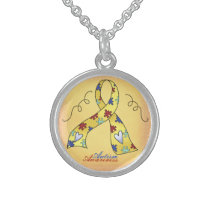 autism, necklace, silver, awareness, children, special, needs, ribbon, Halskæde med brugerdefineret grafisk design