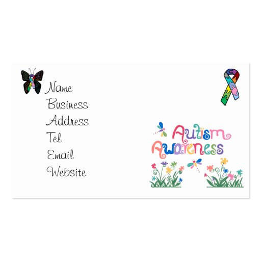 Autism Awareness on White  Business cards (front side)