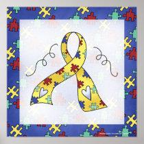 Autism Awareness Puzzle Piece Ribbon Print