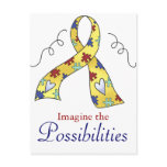 Autism Awareness Puzzle Ribbon Design 4 postcards