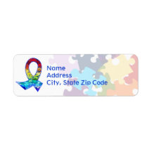 Autism Awareness Rainbow Puzzle Ribbon Return Address Label
