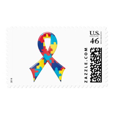 Autism Awareness Ribbon A4 Postage Stamp by awarenessgifts
