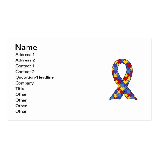 Autism Awareness  Ribbon Business Card Template (front side)