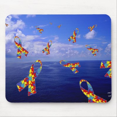 Autism Awareness Ribbons Cascading Over the Sea Mousepad
