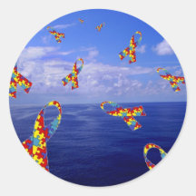 Autism Awareness Ribbons Cascading Over the Sea Sticker