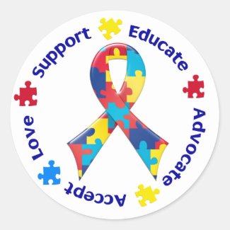 Autism Accept Love Support Educate Advocate Round Stickers