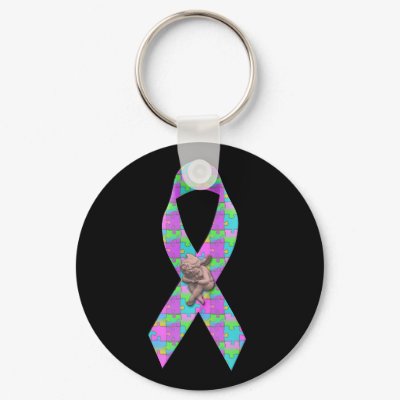 Autism Awarness Angel Puzzle Pieces Ribbon Cause keychains