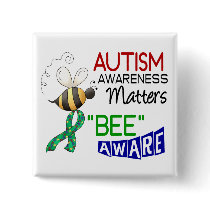 Autism BEE AWARE 1 buttons by awarenessgifts Autism BEE AWARE 1 buttons
