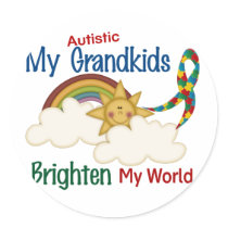 Autism BRIGHTEN MY WORLD 1 Grandkids Round Stickers