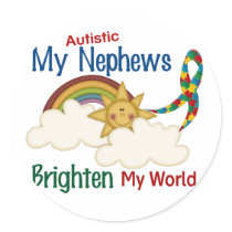 Autism BRIGHTEN MY WORLD 1 Nephews Round Sticker