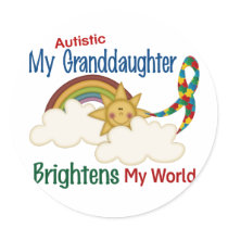 Autism BRIGHTENS MY WORLD 1 Granddaughter Round Sticker