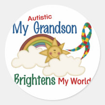 Autism BRIGHTENS MY WORLD 1 Grandson Round Stickers