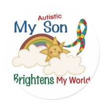 Autism BRIGHTENS MY WORLD 1 Son Round Stickers