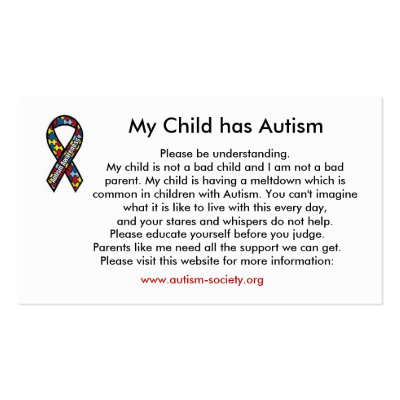 Autism cards business card templates by jacqui2006