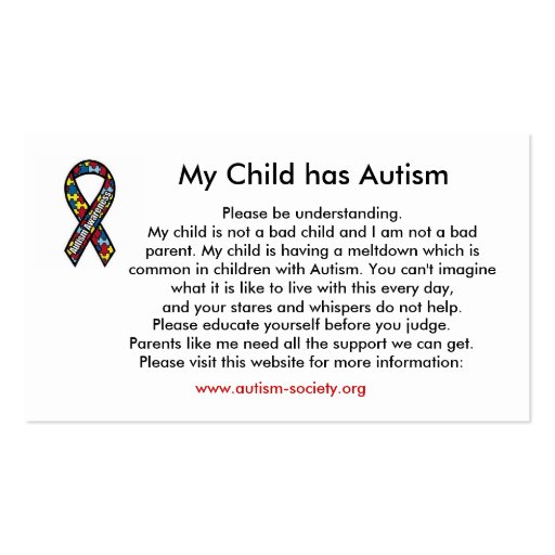 Autism cards business card templates (front side)