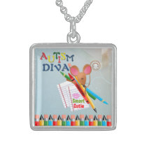 necklace, silver, autism, diva, education, school, children, birthday, Halskæde med brugerdefineret grafisk design