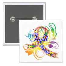 Autism Fight Like a Girl Flourish Pinback Button