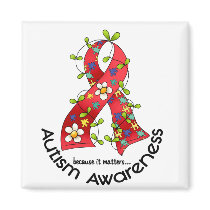 AUTISM Flower Ribbon 1 magnets by awarenessgifts AUTISM Flower Ribbon 1 magnets