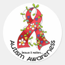 AUTISM Flower Ribbon 1 Round Stickers