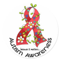AUTISM Flower Ribbon 1 Round Stickers