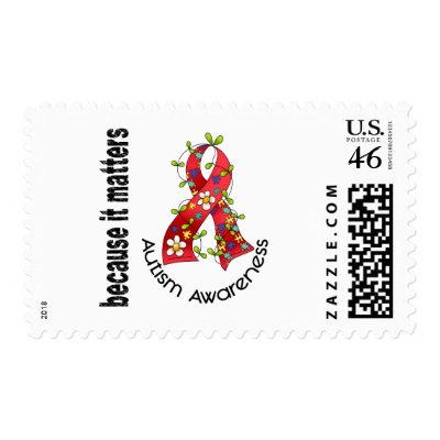 Autism Flower Ribbon 3 Stamps by awarenessgifts