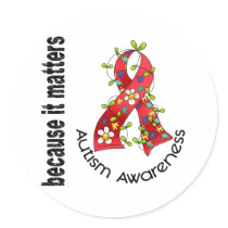 Autism Flower Ribbon 3 Stickers