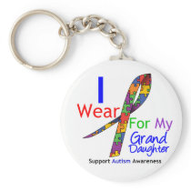 Autism I Wear Puzzle Ribbon For My Granddaughter Keychain