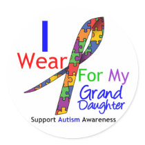 Autism I Wear Puzzle Ribbon For My Granddaughter Round Stickers