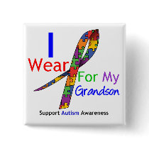 Autism I Wear Puzzle Ribbon For My Grandson Pins
